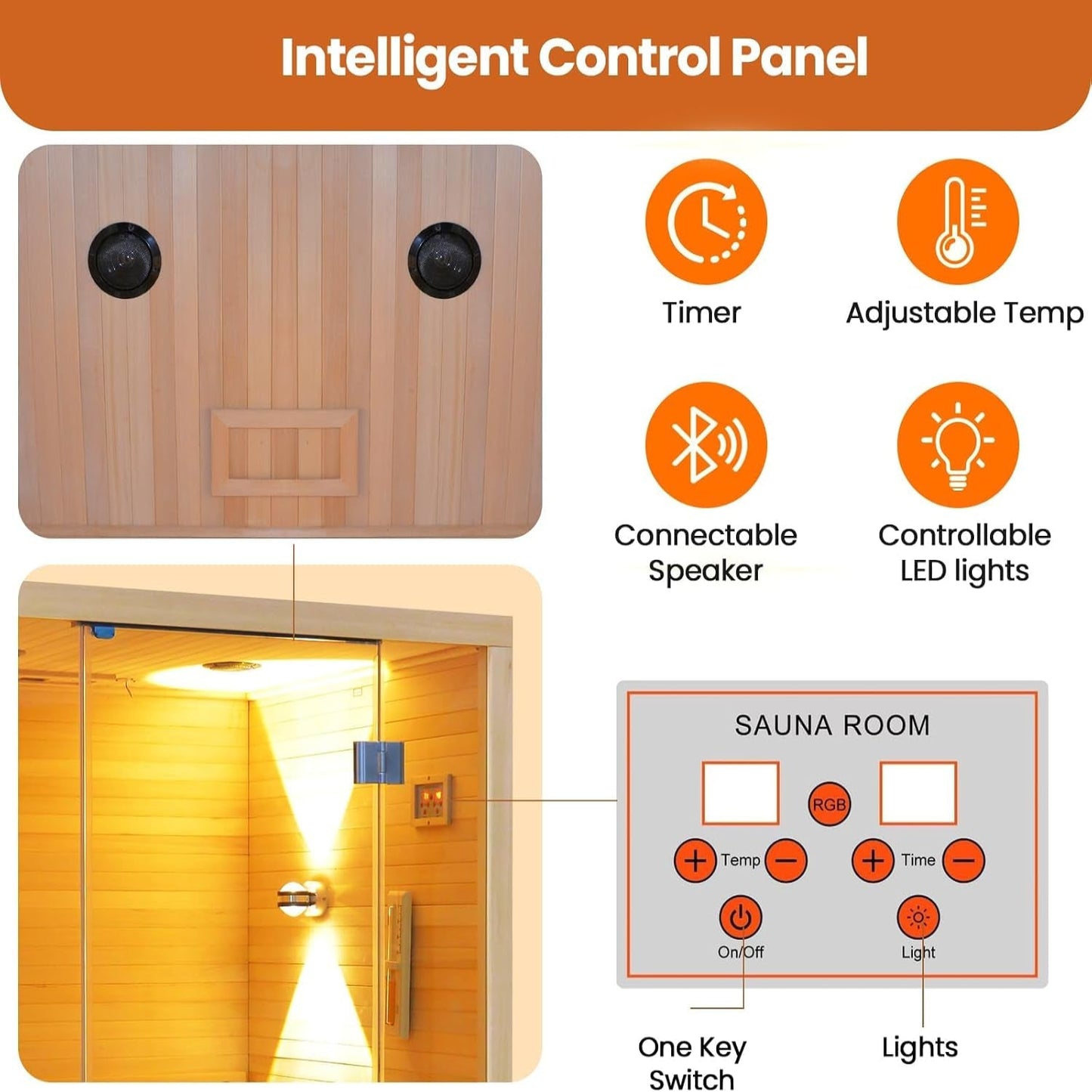 Steam Sauna 2-3 Person Traditional Sauna with 3KW/240V Stove Heater | Home Indoor Hemlock Sauna Room with Wooden Barrel & Spoon, Sauna Stone, Cup Holder, LED Lighting, Speaker, 41.34X47.24X74.8"