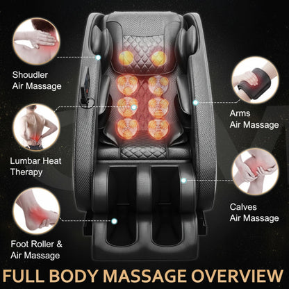 Massage Chair Neck Massager with Zero Gravity Heating Bluetooth Functions (Black)