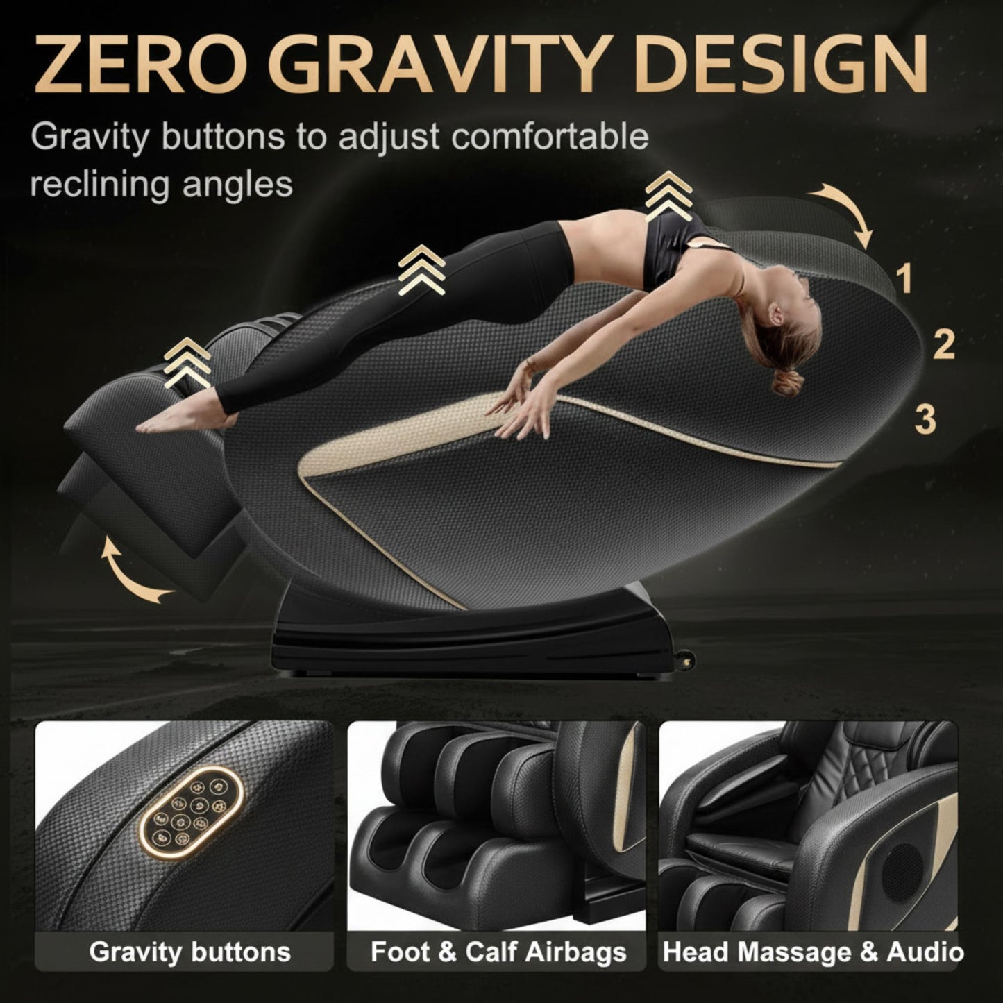 Massage Chair Neck Massager with Zero Gravity Heating Bluetooth Functions (Black)